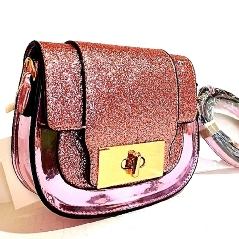 ISABELLE Glitter Patent Leather Saddke Bag Crossbody NWT!